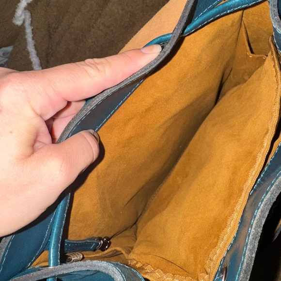 Patricia Nash Tooled Leather Teal Leather Backpack with Fringe Detail - Picture 12 of 13